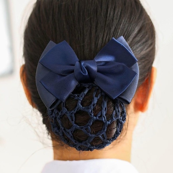 3 piece Satin Hair Bow with Crystal Embellishment & Hair Snood - Picture 7 of 8